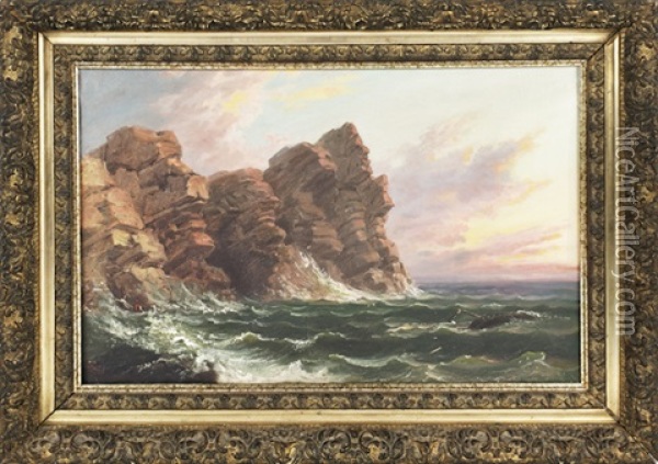 Rocky Seascape With A Shipwreck Oil Painting - Russell Smith