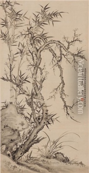 Cao Kun(1862-1938) - Ink On Silk, Hanging Scroll. Signed And Seal Oil Painting -  Cao Kun