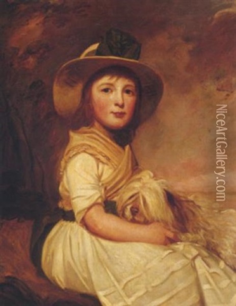 Portrait Eines Madchen Mit Hund Oil Painting - George Romney