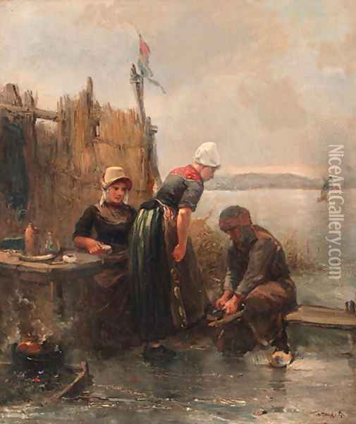 Binding skates at a koek-en-zopie, Marken Oil Painting - Jan Mari Henri Ten Kate