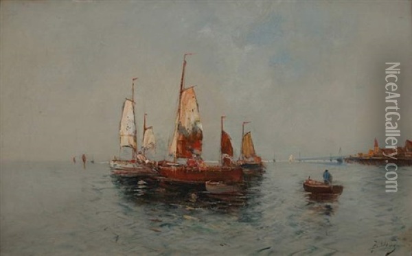 Fischerboote In Der Lagune Vor Venedig Oil Painting - Georg Fischhof