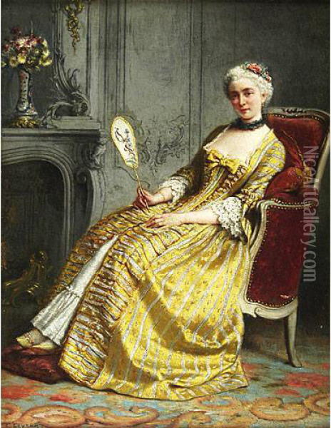 Gentildonna In Un Interno Oil Painting - Charles Antoine Joseph Loyeux