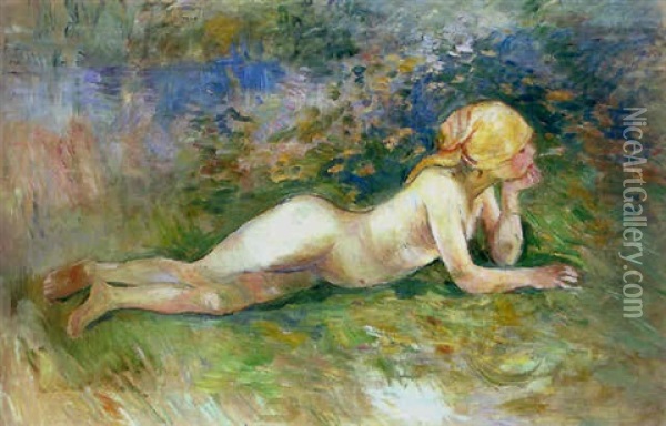 Bergere Nue Couchee Oil Painting - Berthe Morisot