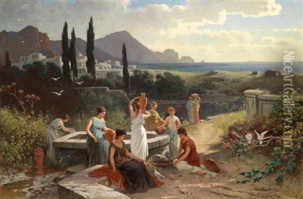 Frauen Am Brunnen Oil Painting - Friedrich Wilhelm Albert Dressler