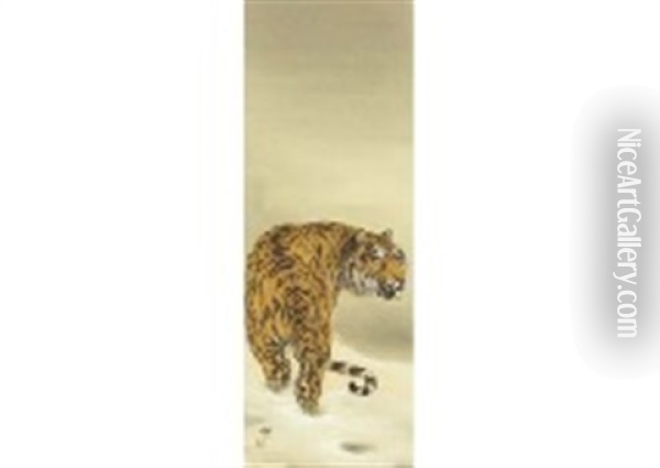 Tiger In The Snow Oil Painting - Mio Goseki