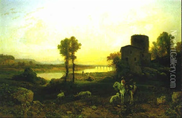 Weideszene Am Tiber Mit Blick Auf Rom Oil Painting - Hermann David Salomon Corrodi