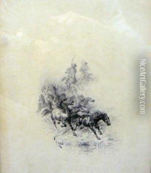 Cheval Couche Dans La Tempete Oil Painting - Edouard Riou