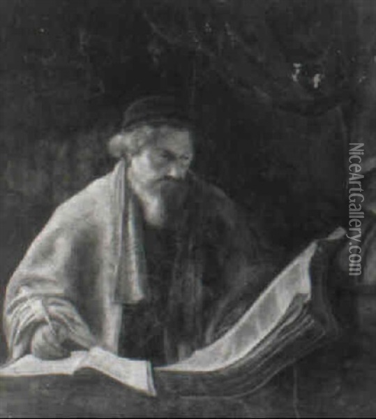 A Scholar In An Interior Oil Painting - Karel van der Pluym