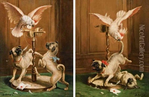 Spielende Hunde (pair) Oil Painting - Carl Reichert