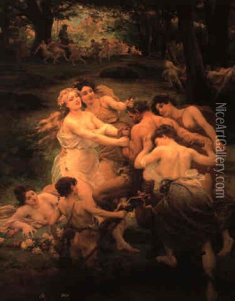 Nymphes Et Satyre Oil Painting - Jules Scalbert