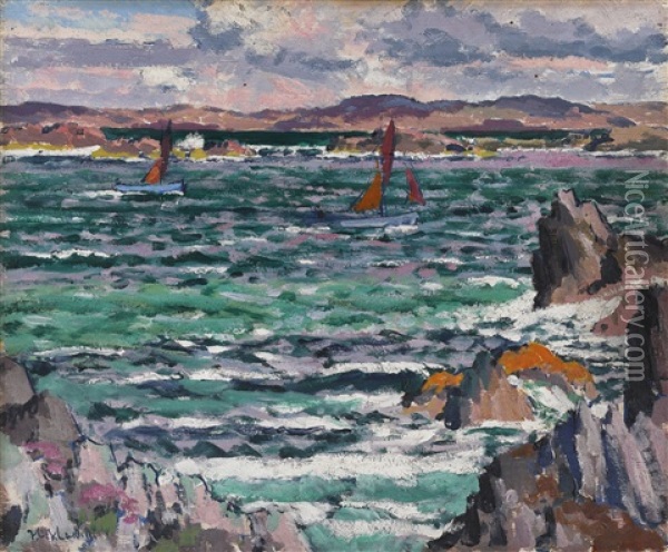 Sailing Boats, Iona (recto); Male Nude (verso) Oil Painting - Francis Campbell Boileau Cadell