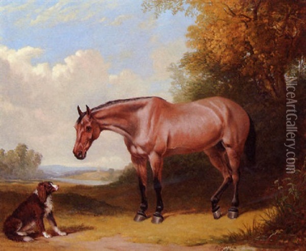 New Friends - A Hunter And A Spaniel Oil Painting - Henry Calvert