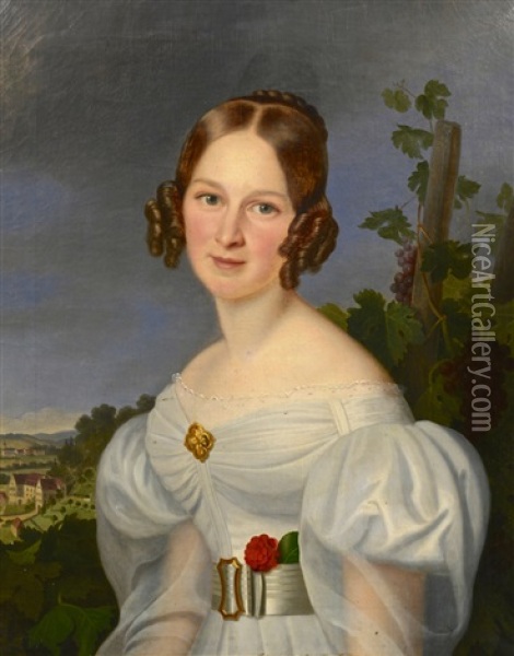 Portrait Of Lady In White Oil Painting - Franz Seraph Stirnbrand