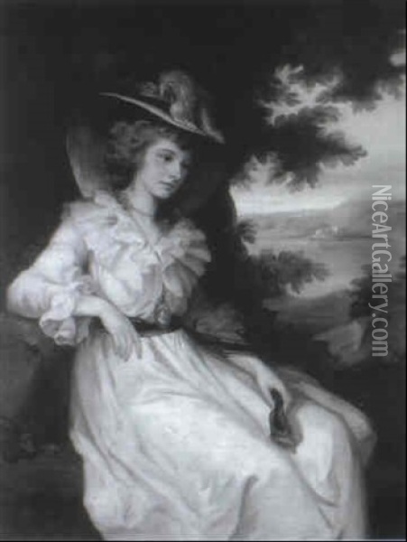 Portrait Of Lady Elizabeth Christian Hervey, Wife Of The    5th Duke Of Devonshire, Seated Three-quarter Length, In A Oil Painting - Angelika Kauffmann