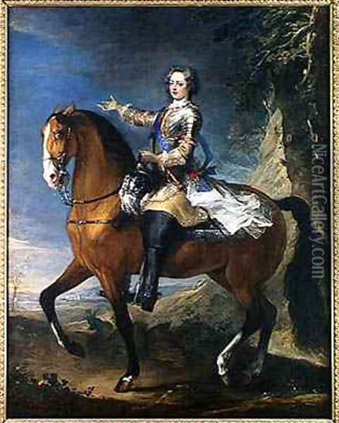 Equestrian Portrait of Louis XV 1710-74 at the age of thirteen, 1723 Oil Painting - Van Loo, J. B. Parrocel, C. &