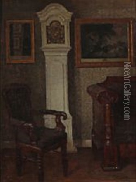 A Living Room Interior Oil Painting - Niels Holsoe