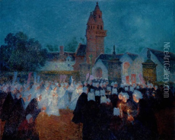 Procession A Henvic Oil Painting - Ferdinand du Puigaudeau