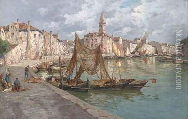 Burano, Venice Oil Painting - Ferdinando Silvani