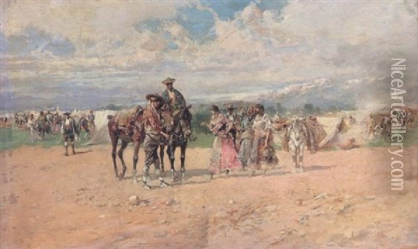 Una Feria Andaluza Oil Painting - Baldomero Galofre Gimenez