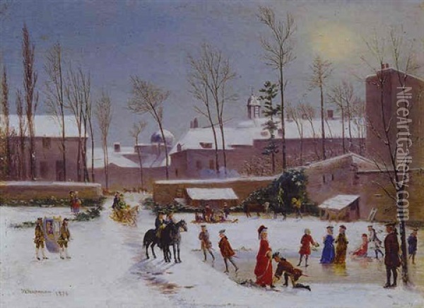 Skating Scene Oil Painting - Conrad Wise Chapman