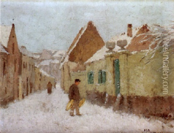 Promeneur Au Village Enneige Oil Painting - Adriaan Josef Heymans