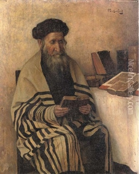 A Rabbi Reading Oil Painting - Alois Heinrich Priechenfried