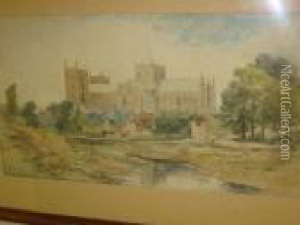 Ripon Cathedral From The Ure Oil Painting - Herbert Menzies Marshall