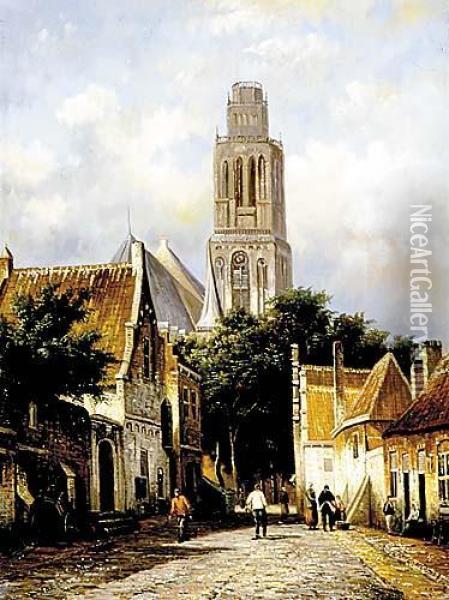 Street Scene In Holland Oil Painting - Barend Cornelis Koekkoek