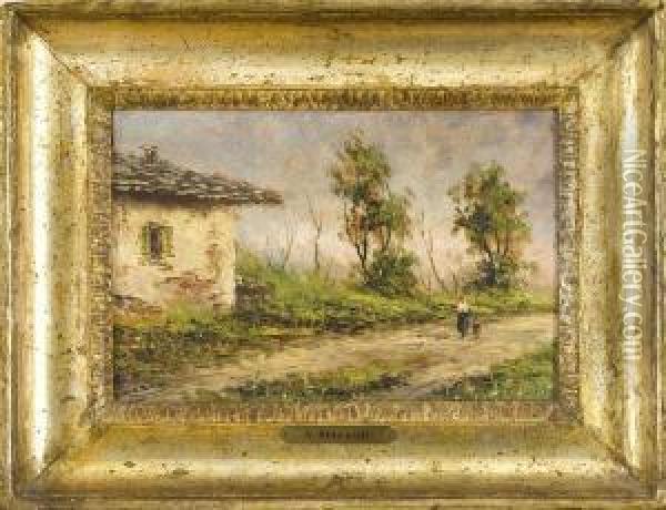 Viale Di Campagna Con Casolare E Viandanti Oil Painting - Antonio, Anton Brioschi