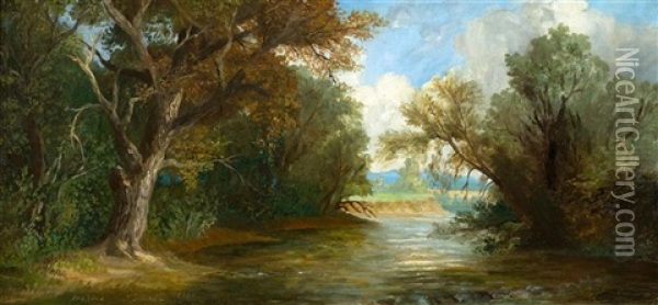 River Landscape Oil Painting - Charles Edouard du Bois