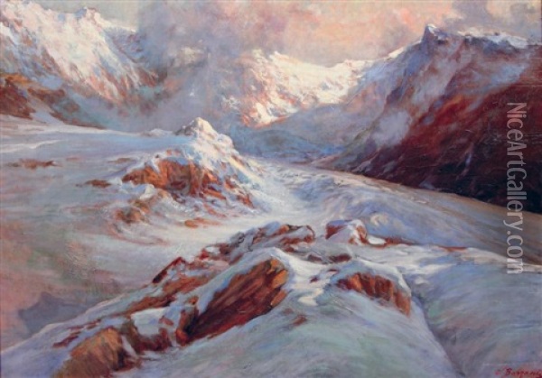 Sommets Et Glacier En Haute Montagne Oil Painting - Licinio Barzanti