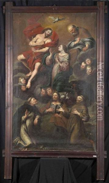 Gottvater, Christus, Maria Und Drei Heilige. 1683. Oil Painting - Franz Georg Hermann