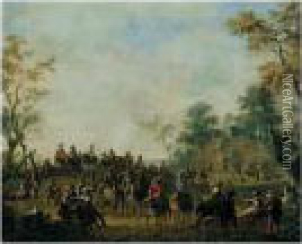 A Landscape With Travellers Leaving An Inn Oil Painting - Franz Ferg