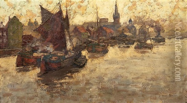 Im Dusseldorfer Hafen Oil Painting - Erich Nikutowski