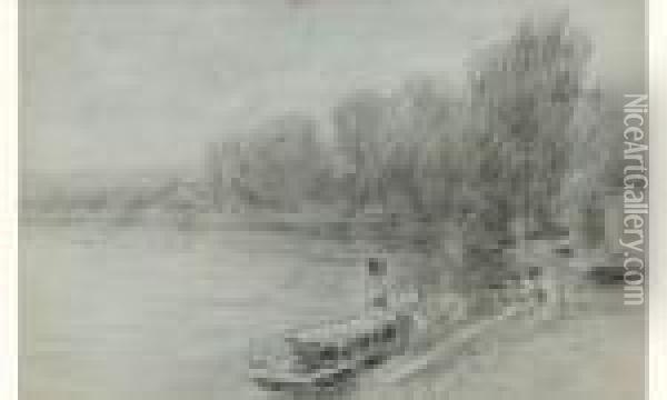  Bateau-vapeur Au Bord De Riviere - Voilier  Oil Painting - Albert Lebourg