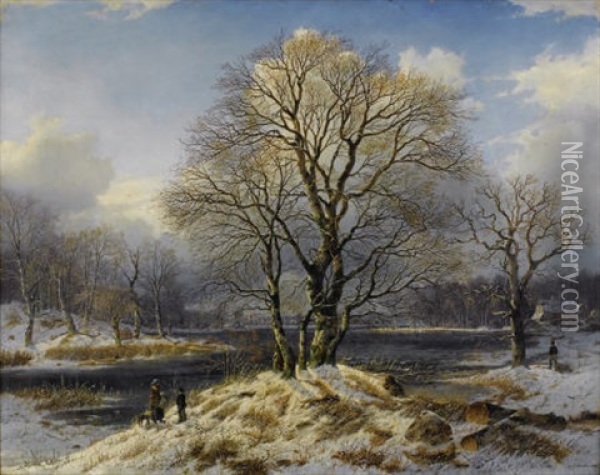 Winter Landscape Oil Painting - Johannes Bartholomaeus Duntze