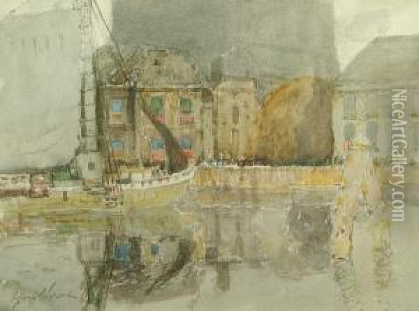 A Harbour Scene Oil Painting - George Edward Horton