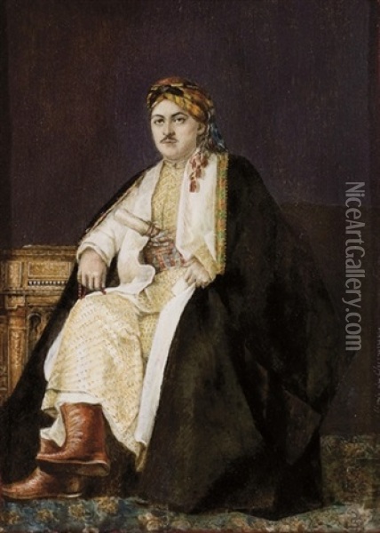 Portrait D'un Notable Levantin Oil Painting - Marie De Chevarrier