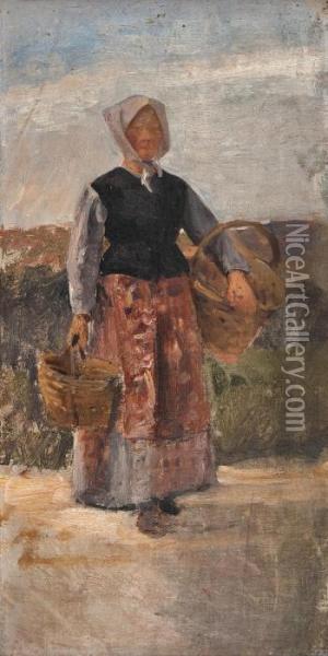 Peasant Girl Oil Painting - Berndt Adolf Lindholm