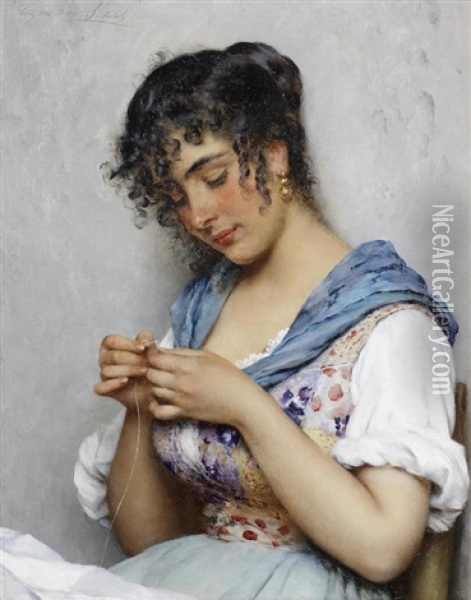 The Italian Seamstress Oil Painting - Eugen von Blaas