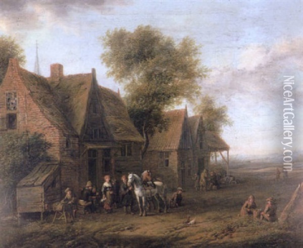 Figures Gathered Outside A Tavern Oil Painting - Barend Gael