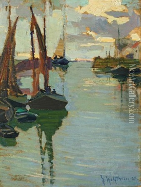 Segelboote (veere In Holland) Oil Painting - Julie Wolfthorn