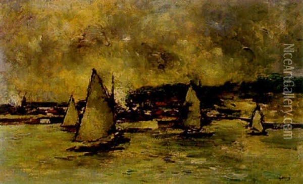Honfleur, Les Voiliers A L'entree Du Port Oil Painting - Paul Elie Gernez