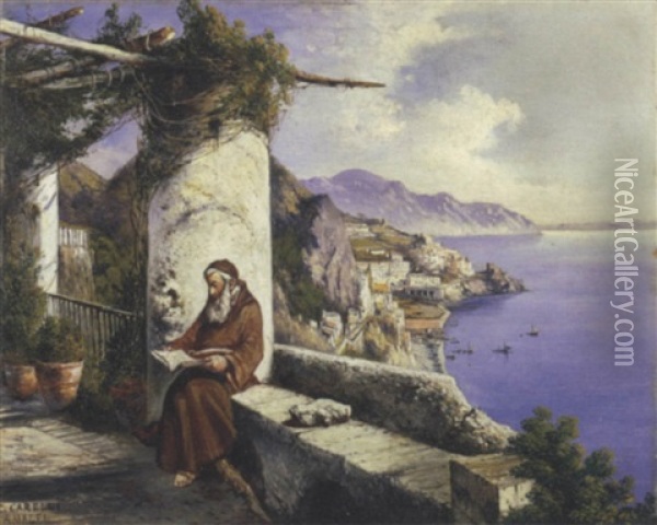 Amalfi Dai Cappuccini Oil Painting - Consalvo Carelli