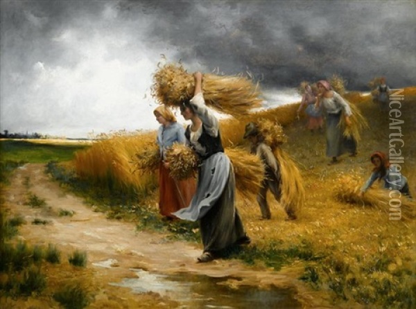 Bearing The Harvest Oil Painting - Georges Laugee