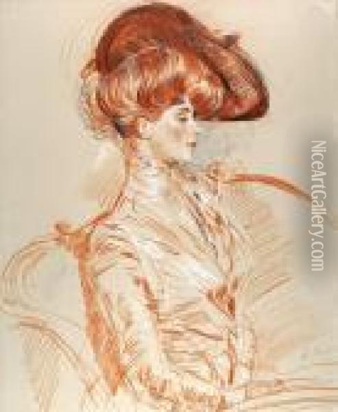 Woman Seated On A Settee Oil Painting - Paul Cesar Helleu