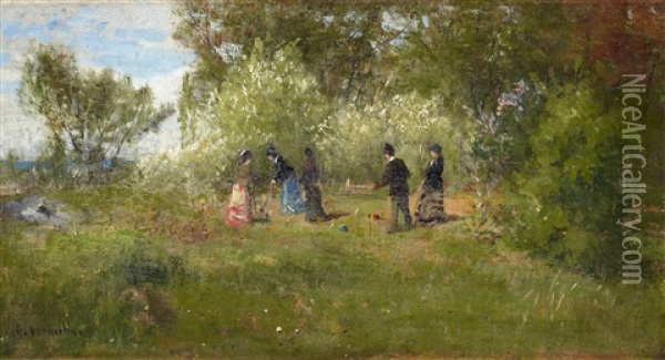 Krocketspelare Oil Painting - Olof Hermelin