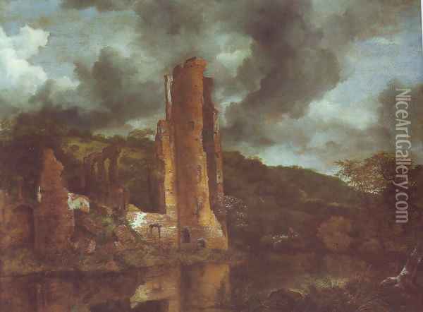 Landscape with the ruins of egmond castle at egmond aan den hoef Oil Painting - Jacob Van Ruisdael