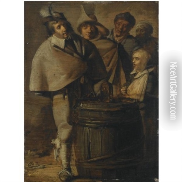 Guards Around A Barrel Oil Painting - Pieter Jacobs Codde