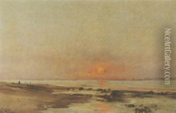 Coucher De Soleil A Honfleur Oil Painting - Leon Germain Pelouse